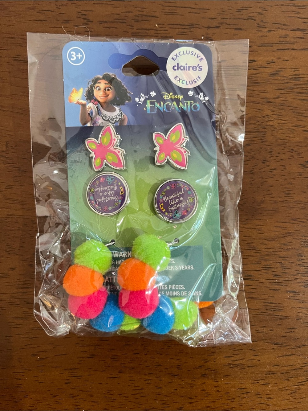 Claire's Disney Encanto Kids Pom Pom & Butterfly Earring Set - Bright Multicolor
